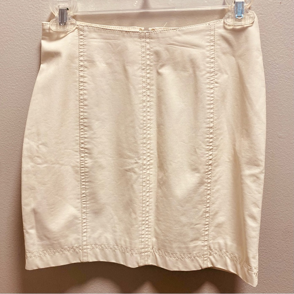 Free People Cream Vegan Leather Skirt, 0